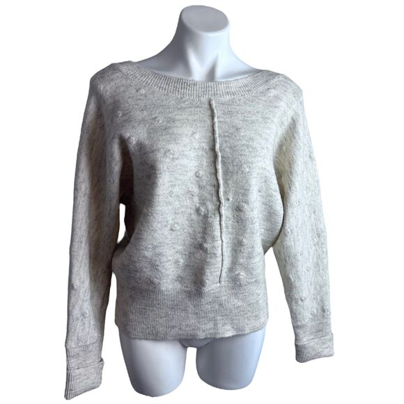 William Rast Sweater Oatmeal Grey Back V Neck Polka Dot Alpaca Dolman Size Large - Picture 1 of 14